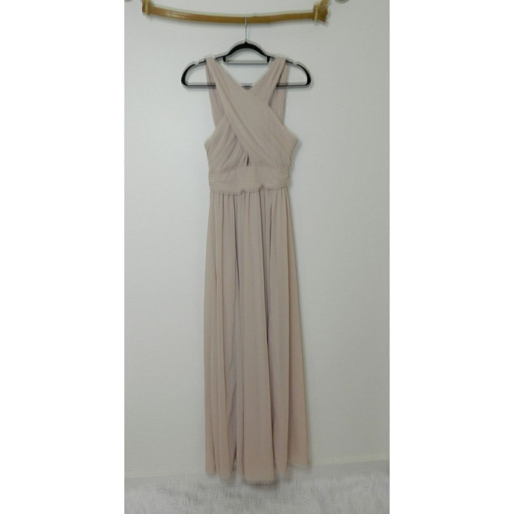 Lulu's Dress Divine Inspiration‎ Blush Taupe  Halter Maxi Dress Size Small